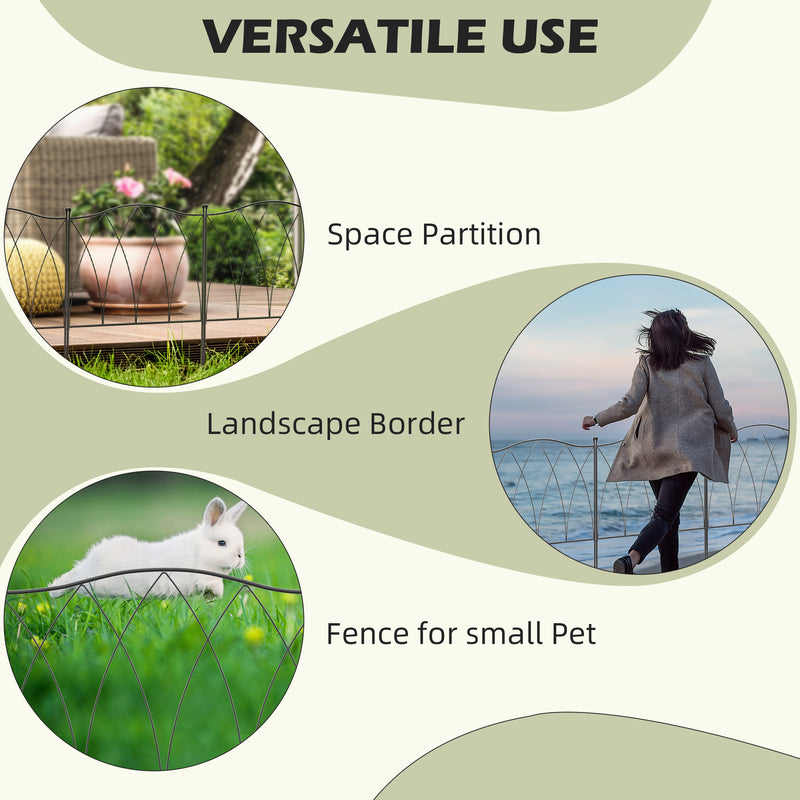 Set of Five Black Decorative Metal Garden Fence Panels 61cm for Borders and Edging