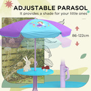 Kids Garden Picnic Table Set with Adjustable Parasol and Foldable Chairs Fairy Design, Pink