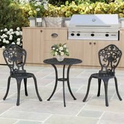 Black Three Piece Aluminium Floral Bistro Set for Garden or Patio by Outsunny