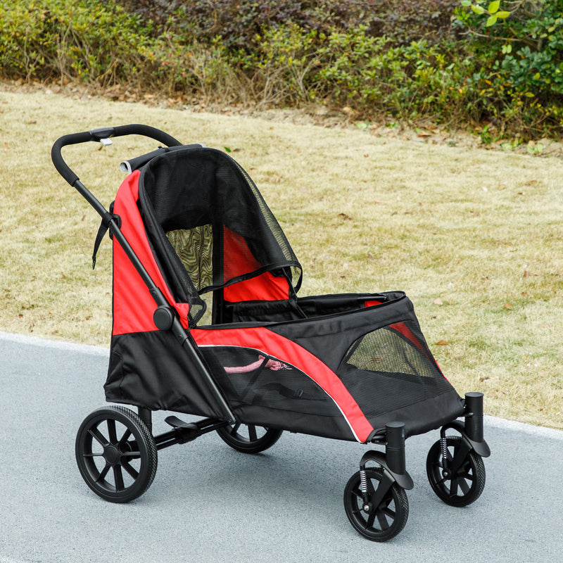 Easy Folding Pet Stroller for Large Dogs With Shock Absorb Frame and Safety Leashes by PawHut AOSOM