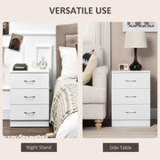White 3 Drawer Bedside Table with Silver Handles by HOMCOM