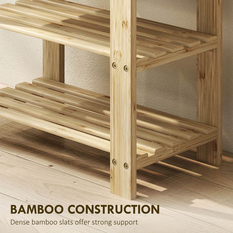 3 Tier Bamboo Shoe Storage Bench With Seat For Hallway Or Entryway, Natural Wood AOSOM