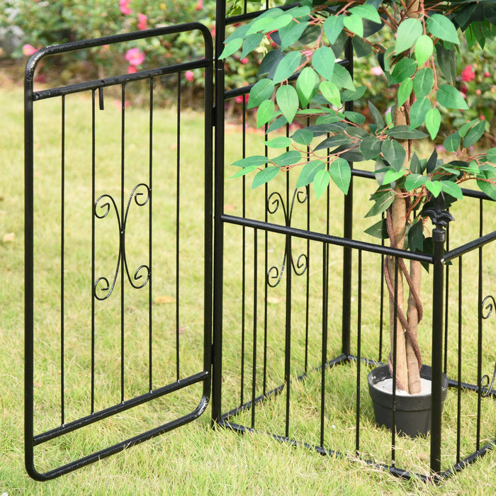 Metal Garden Arbor Arch with Double Doors and Planter Baskets Black by Outsunny