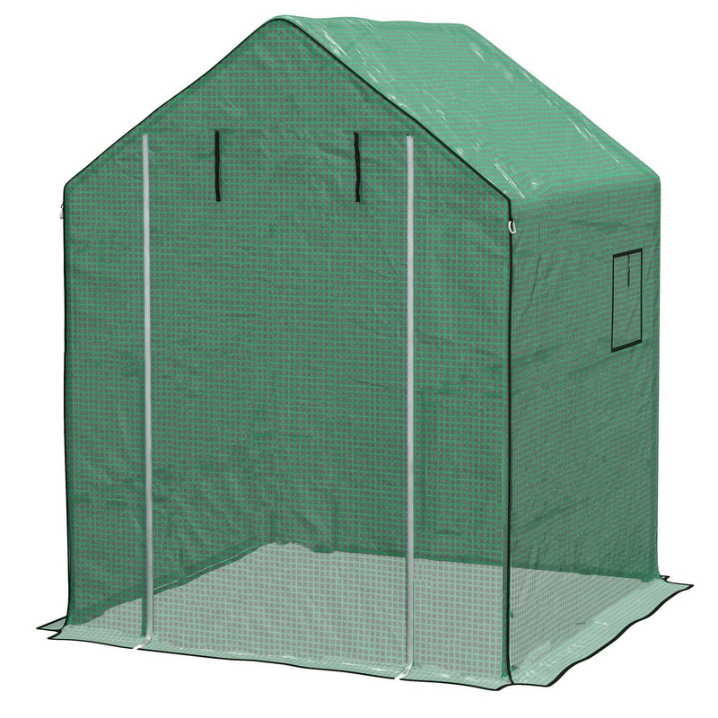 Walk In Greenhouse Cover Replacement with Roll Up Door and Mesh Windows for Garden Green
