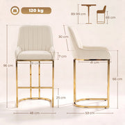 Dimensions diagram of the cream white bar stool showing 96 cm height, 48 cm width, 53 cm depth and 66 cm seat height