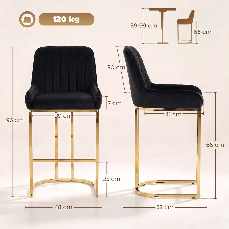 Dimensions diagram of the black bar stool showing 96 cm height, 48 cm width, 53 cm depth and 66 cm seat height