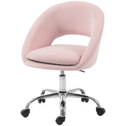Homcom pink velvet desk chair with chrome five-star base, studio shot
