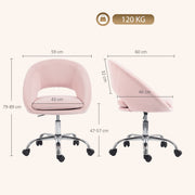 Dimension diagram showing the chair at 59 cm wide, 60 cm deep, 79-89 cm tall with seat details labelled