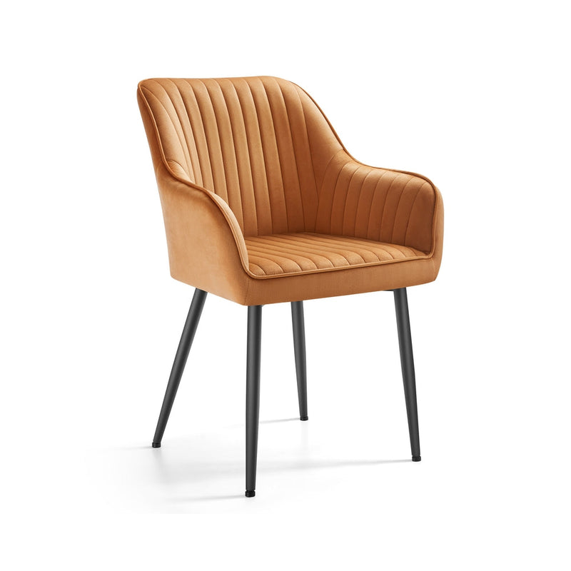 SONGMICS velvet dining armchair in caramel brown with black legs, main shot