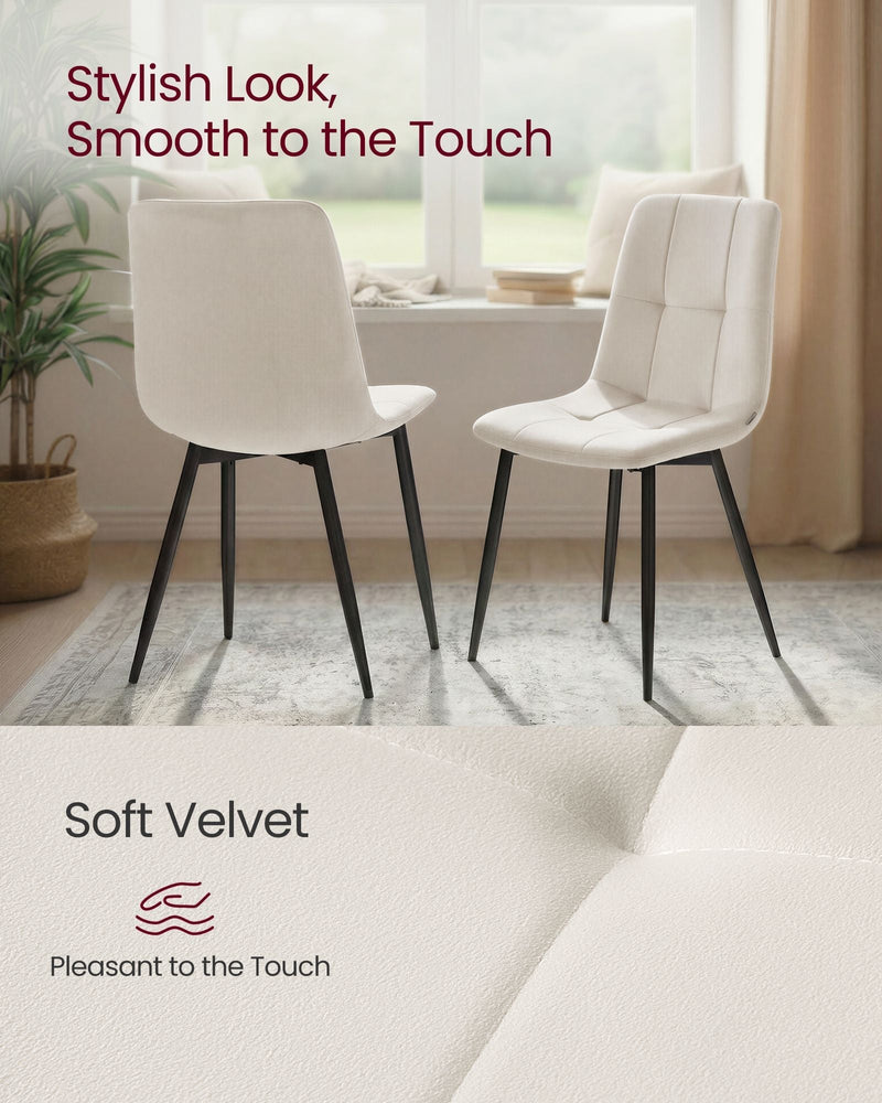 Two beige velvet chairs by a window with a close-up of the soft velvet fabric
