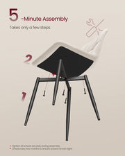 Assembly diagram showing the steel legs screwed to the underside of the seat