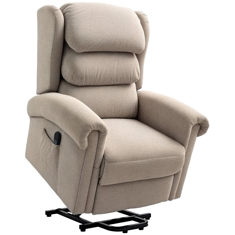 HOMCOM khaki velvet-feel electric riser recliner chair, front angled view