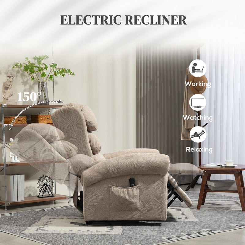 Khaki recliner chair reclined to 150 degrees for working, watching or relaxing