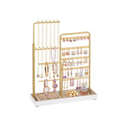Studio front view of the gold velvet jewellery organiser stand