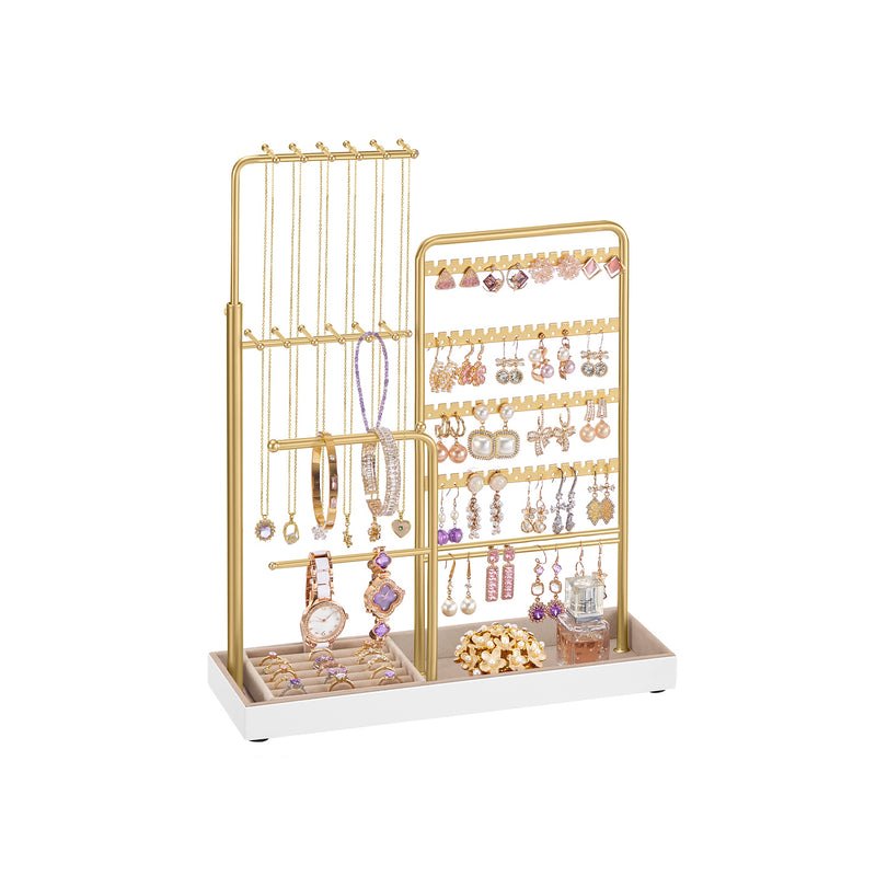 Studio front view of the gold velvet jewellery organiser stand