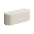 Songmics velvet storage ottoman bench in Cream White, studio shot showing the racetrack shape