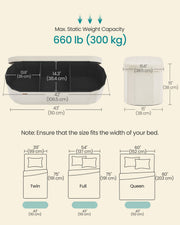 Dimensions diagram of the velvet storage ottoman bench, 38 x 110 x 38 cm, rated to 300 kg