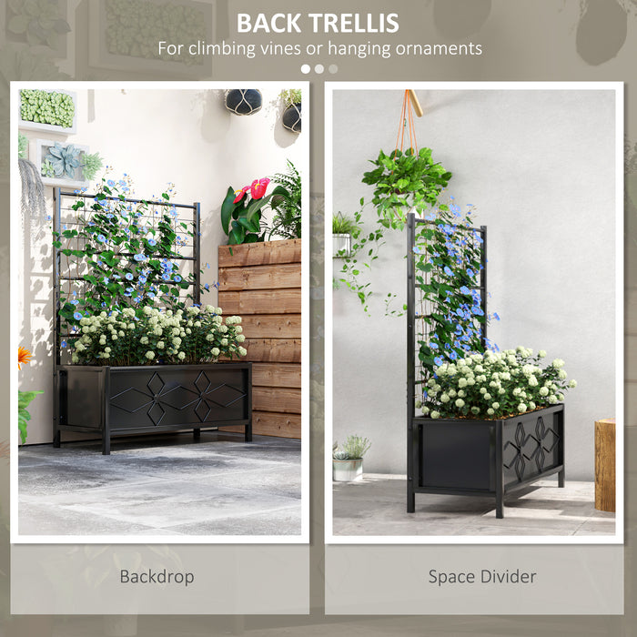 Black Raised Garden Bed with Trellis Galvanised Planter Box with Drainage for Vegetables and Herbs by Outsunny
