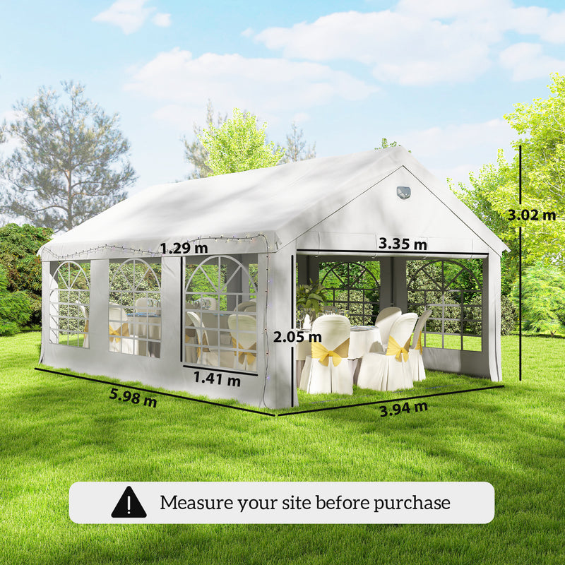 6x4m Marquee Party Tent for Outdoor Gatherings with Large Windows and Weather Protection White Outsunny