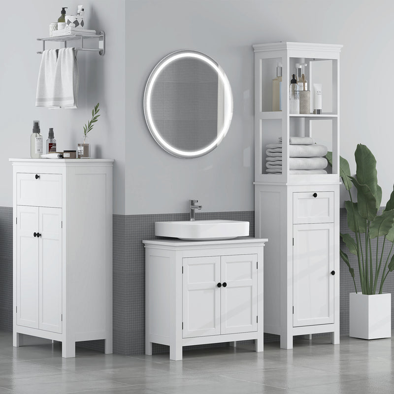 Tall Slim Bathroom Storage Cabinet with Shelves Drawer and Soft Close Door in White by HOMCOM