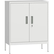 Metal Storage Cabinet With Lockable Doors And Adjustable Shelves For Office Use White