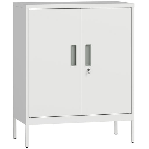 Metal Storage Cabinet With Lockable Doors And Adjustable Shelves For Office Use White