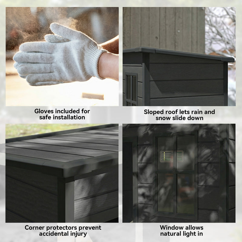 Outdoor Storage Shed for Secure Garden Tool Organisation with Window and Lock Dark Grey