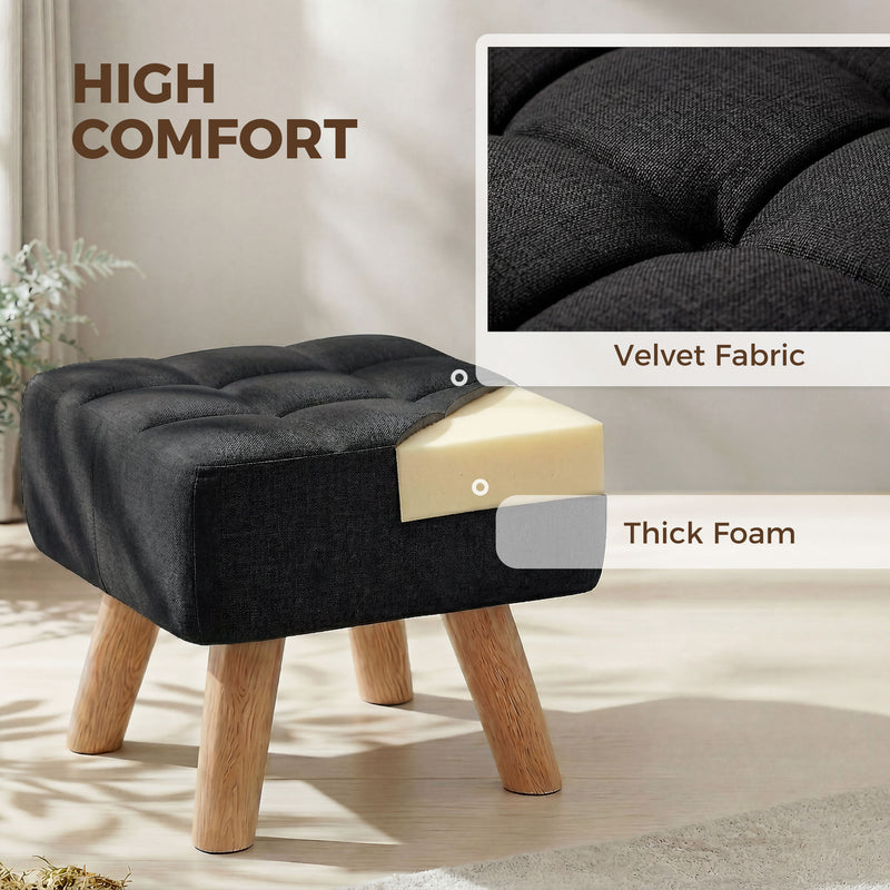 HOMCOM Linen-Look Square Padded Footstool - Black AOSOM