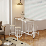 Breakfast Bar Table and Four Stools Set Space Saving for Small Kitchens Natural Wood White AOSOM