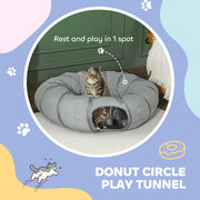 2 in 1 Cat Tunnel and Bed with Hanging Ball and Peek Hole for Indoor Play, Grey AOSOM