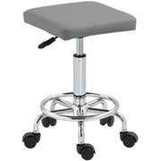 Grey Adjustable PU Leather Rolling Stool with Swivel and Wheels by HOMCOM