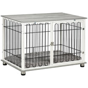Indoor Dog Crate with Cushion and Lockable Doors Doubles as Side Table for Small Dogs Grey