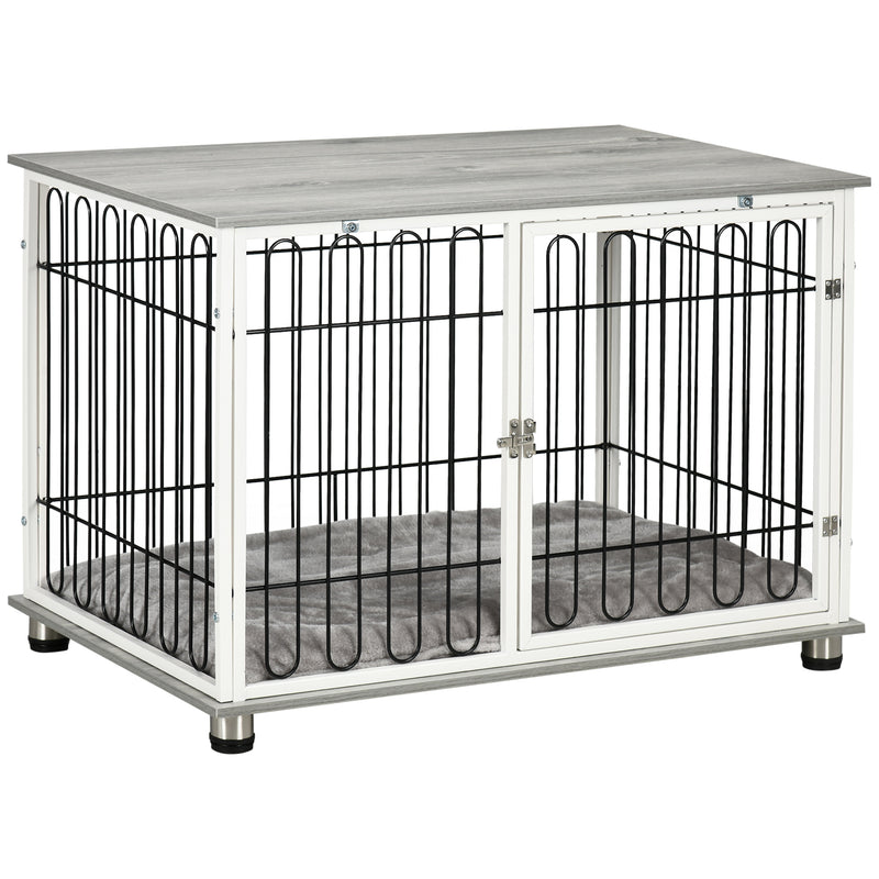 Indoor Dog Crate with Cushion and Lockable Doors Doubles as Side Table for Small Dogs Grey