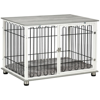 Indoor Dog Crate with Cushion and Lockable Doors Doubles as Side Table for Small Dogs Grey