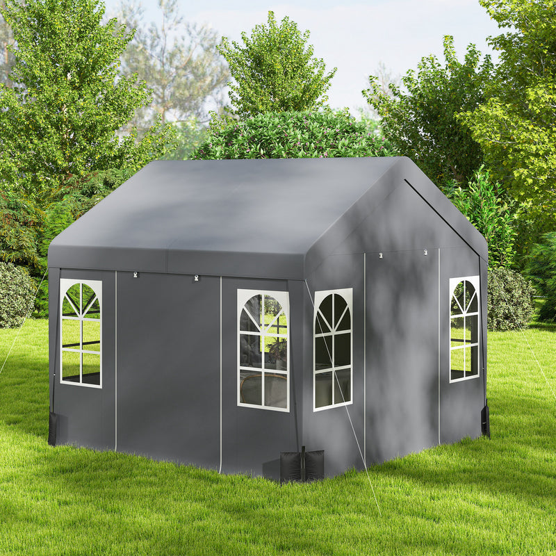 3x3m Garden Party Gazebo with Weatherproof Shelter and Zipped Doors for Outdoor Gatherings, Grey Outsunny