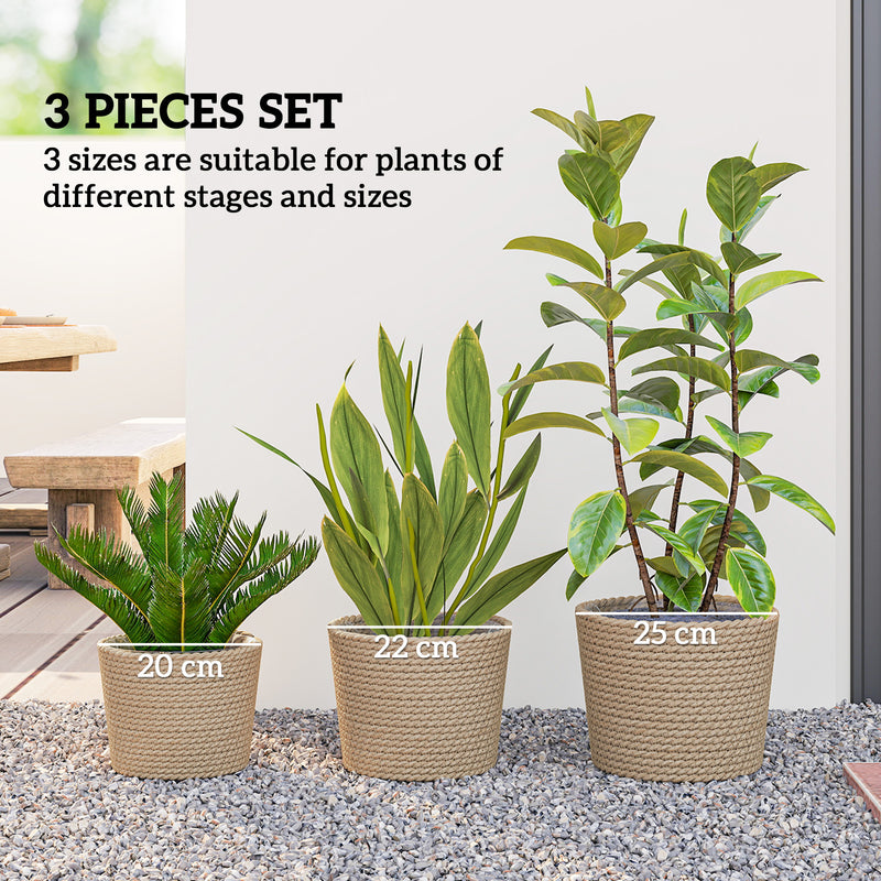 Seagrass Planter Set of 3 for Indoor or Outdoor Plants with Moisture Liners Natural AOSOM