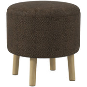 Round Ottoman Storage Stool with Padded Seat and Wood Legs for Living Room, Grey