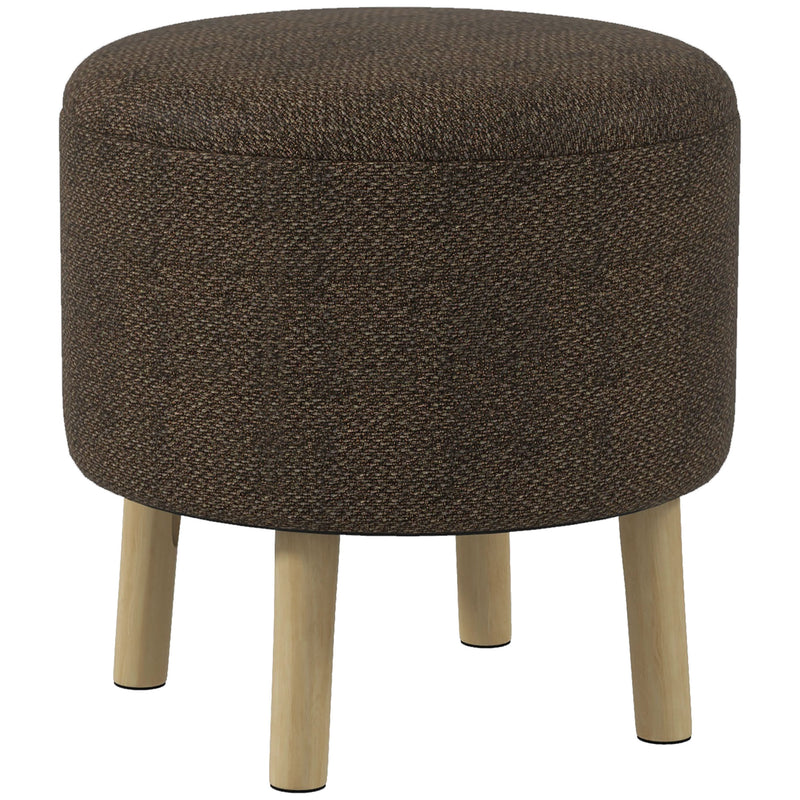 Round Ottoman Storage Stool with Padded Seat and Wood Legs for Living Room, Grey