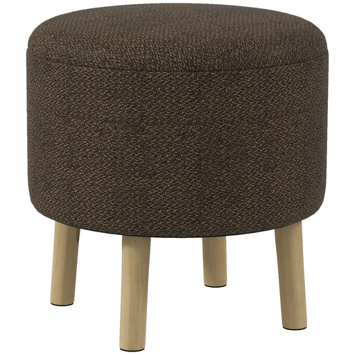 Round Ottoman Storage Stool with Padded Seat and Wood Legs for Living Room, Grey