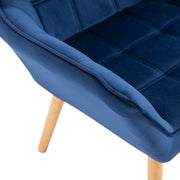 Set of 2 Upholstered Armchairs with Wide Arms and Wooden Legs for Bedroom Seating Blue