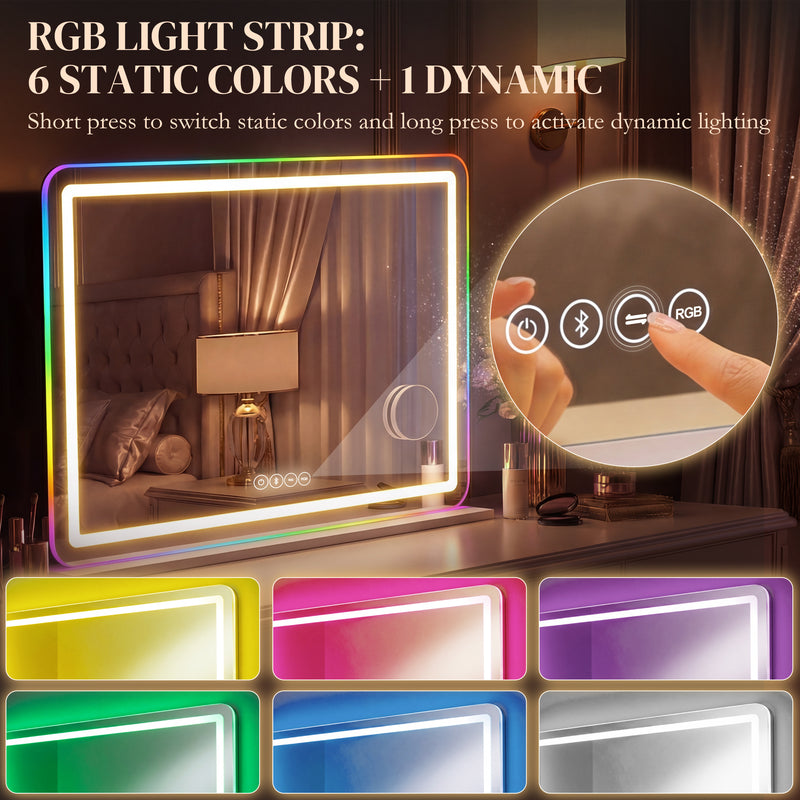 Vanity Mirror with Adjustable LED Lights and Bluetooth Speaker for Makeup and Hair White AOSOM