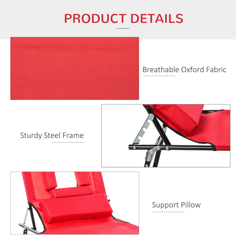 Red Foldable Sun Lounger with Pillow and Reading Hole for Garden or Beach Relaxation