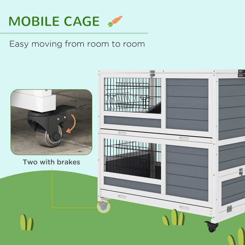 Double Deck Indoor Guinea Pig Cage With Trays Ramps and Open Top for Easy Access Grey