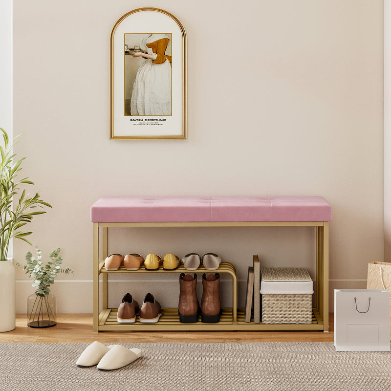 Shoe Storage Bench with Padded Seat for Hallway Organisation Pink AOSOM