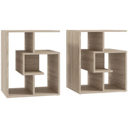 Set of 2 Three Tier Side Tables with Open Storage for Living Room or Bedroom, Oak