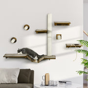 Wall Mounted Cat Tree Set with Scratching Posts and Perches for Play and Sleep Brown