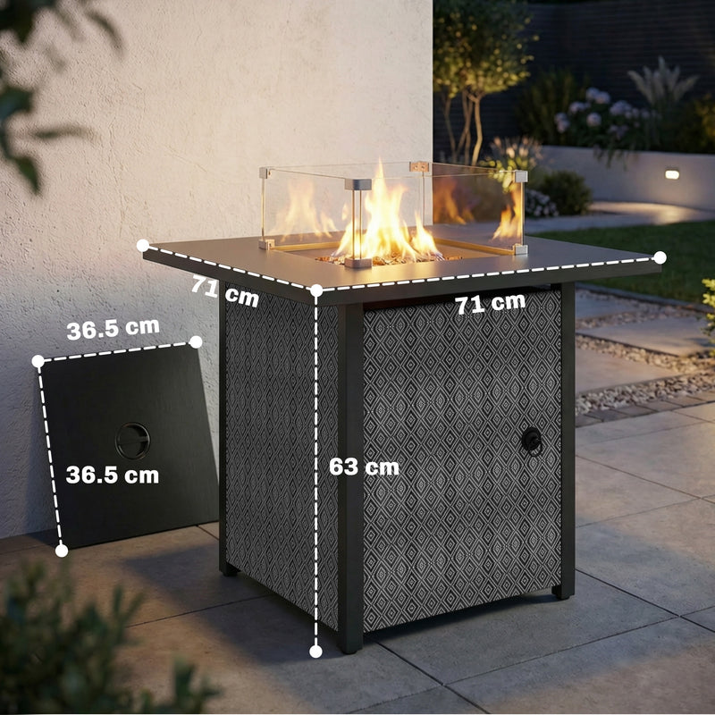 Gas Fire Pit Table with Adjustable Heat and Hidden Gas Storage for Garden Evenings, 40,000BTU, Black