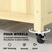 Wooden Raised Garden Planter with Trellis and Wheels for Privacy and Climbing Plants Natural Outsunny