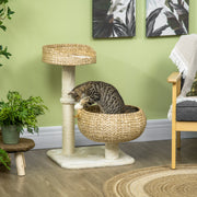 Cat Tree Tower with Sisal Scratching Post and Two Plush Beds for Kittens 72cm Grey AOSOM