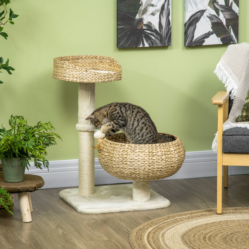 Cat Tree Tower with Sisal Scratching Post and Two Plush Beds for Kittens 72cm Grey AOSOM